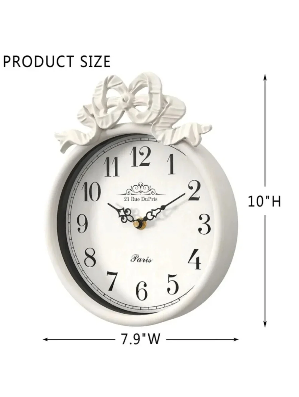 NWT French Country Shabby Chic Bow Decor Round Wall Clock In Off-White